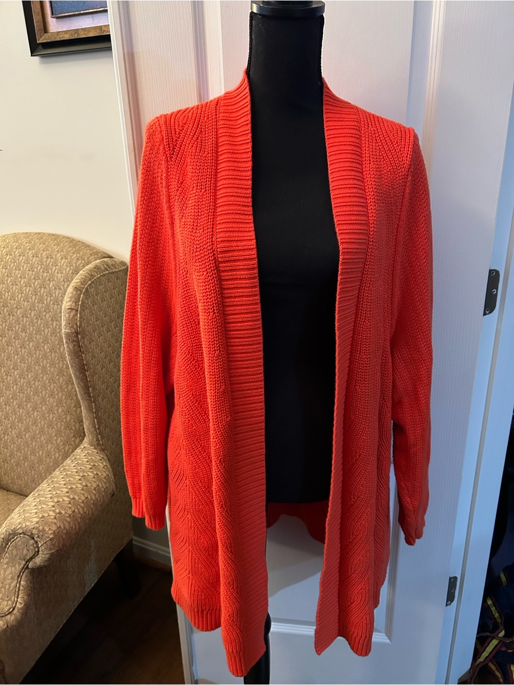 Lands' End Open-Front Cardigan Sweater in Bright Red